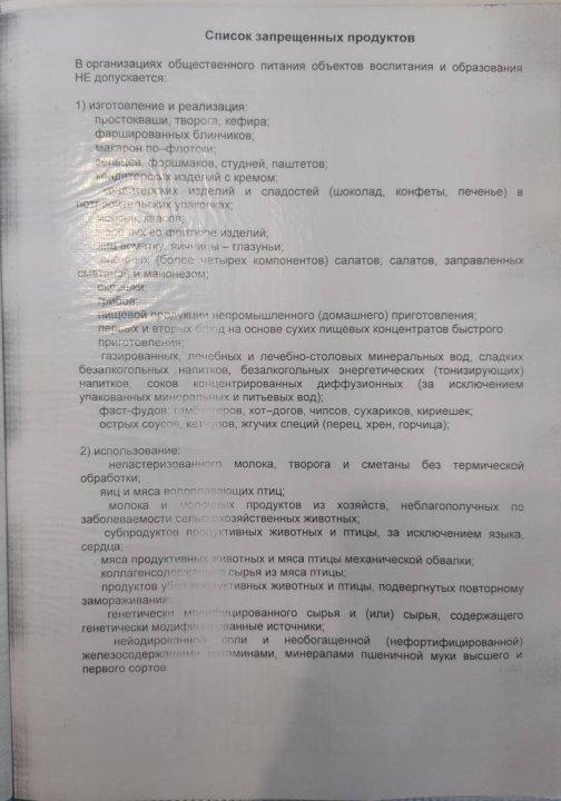 Список запрещенных продуктов