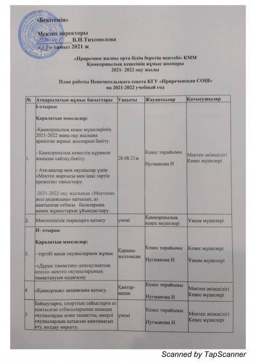 План работы попечительского совета  2021-2022 уч год
